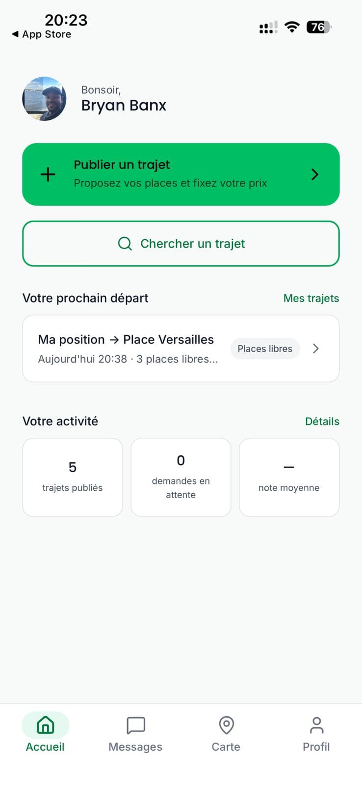 Écran d'accueil d'AlloGo