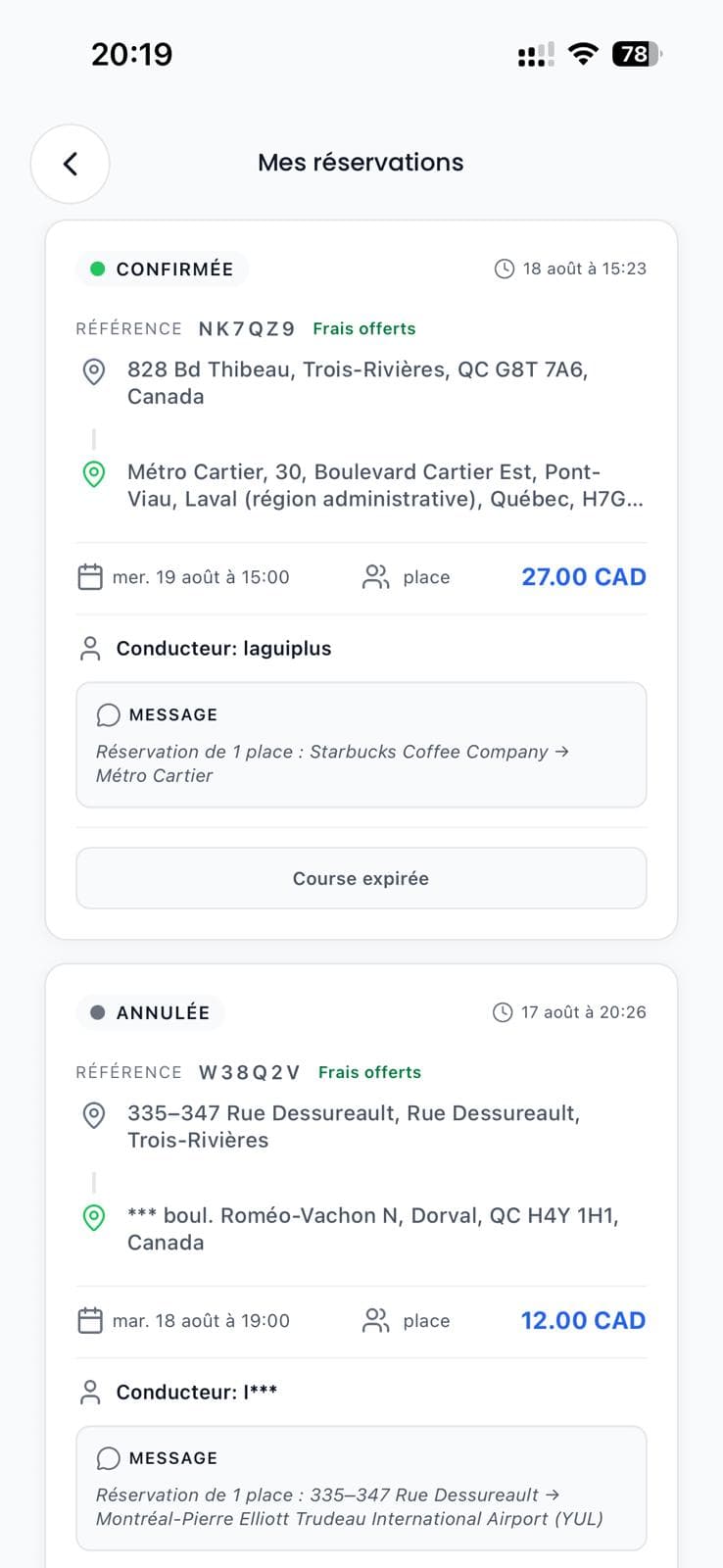 Liste des réservations dans AlloGo